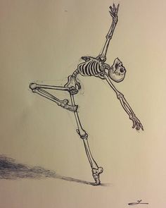 a drawing of a skeleton in the air with its arms and legs spread out,