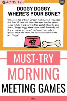 a pink poster with the words must try morning games for dogs to learn how to use them