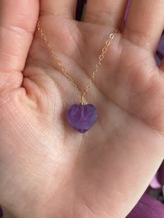 This necklace is handcrafted using a 12mm faceted amethyst heart pendant and a 14k gold-filled chain. The amethyst is authentic and AAA quality. Amethyst promotes peace, clarity and cleanses energy.  The necklace comes in a ribbon-wrapped box, ready to be gifted. If you would like to leave a note for the recipient, you can do so during checkout. Please note that each stone is unique and varies in color. Amethyst Heart, Gold Filled Chain, Heart Necklace, Crystal Necklace, Heart Pendant, You Can Do, Gold Filled, Necklace Lengths, Amethyst