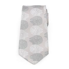 Stylish, silk, and professional with a Star Wars twist, this pewter gray tie will be the talk of the office. The Millennium Falcon is stitched in an alternating white and slate gray pattern, making for a modern yet subtle design. Our tie will maintain its shape and hold a perfect knot thanks to the durable yet soft 100% Silk. Pairs perfectly with any of our matching Millennium Falcon products. Officially licensed by LucasFilm LTD. Gray Standard Tie For Office, Gray Office Tie, Silver Standard Tie For Black Tie Events, Gray Standard Tie For Business, Gray Suit And Tie Accessories For Black Tie Event, Gray Ties For Business, Gray Business Ties, Millennium Falcon Blueprint, Batman Gifts