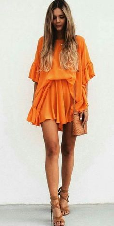 Orange dress. Fashion 40s, 2000 Fashion, Gaun Fashion, Orange Outfit, Mode Abaya, Looks Party, Bohol, Cute Spring Outfits, Trendy Summer Outfits