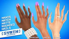 the manies match rounded nails is shown in three different colors and sizes, including pink