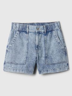 4" Mid Rise Easy Denim Utility Shorts Stretch Jean Shorts With Pockets In Medium Wash, Mid-rise Medium Wash Jean Shorts With Hip Pockets, Mid-rise Jean Shorts With Hip Pockets In Medium Wash, Utility Style Medium Wash Short Bottoms, Utility Washed Recycled Denim Bottoms, Utility Style Medium Wash Jean Shorts, Medium Wash Mid-rise Jean Shorts, Utility Denim Shorts In Medium Wash, High Rise Utility Denim Jean Shorts