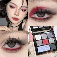 Cement Grey Black Eye Shadow Palette Makeup Eyes Glitter Contour Pigments Palette Pearly Shimmer Black Eye Shadow, Anime Eye Makeup, Makeup Drawing, Shadow Makeup, Graphic Makeup, Palette Makeup