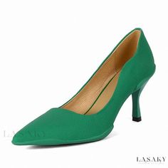 Lasaky - Emerald Green Pointed-Toe Shallow-Mouth Stilettos by Ying Mei Er Embellished Shoes, Mens Leather Boots, Mary Jane Flats, Martin Boots, Stiletto Pumps, Thick Heels, High Heels Stilettos, Court Shoes, Ballet Flat Shoes