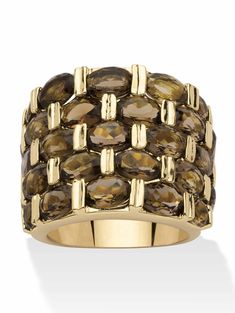 Buy PalmBeach Jewelry 15.07 TCW Round Genuine Smoky Quartz Yellow Gold-Plated Five-Row Ring at Walmart.com Bold Gold Jewelry, Woven Ring, Faceted Ring, Smoky Quartz Ring, Palm Beach Jewelry, Gold Plated Rings, Affordable Jewelry, Quartz Ring, Blue Opal