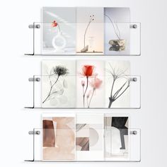 four different images are arranged in the same glass block, each with an individual's own flower