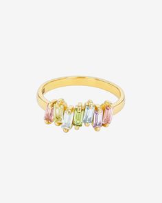 Kalan By Suzanne Kalan Amalfi Pastel Half Band in 14k yellow gold Pastel Ombre, Italian Coast, Light Blue Sapphire, Rainbow Sapphires, Black Sapphire, Pink Topaz, Lemon Quartz, Swiss Blue Topaz, Green Amethyst