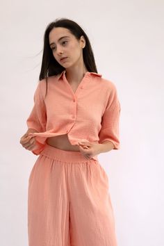 Short sleeve button down top in 100% cotton gauze. Our cotton is BCI (better cotton initiative) certified and is oh so soft, comfy and breathable. If you love twin sets, we have matching pants and shorts. Perfect for everyday wear, layering, and lounging. Coral Pants, Love Twins, Coral Shorts, Matching Pants, If You Love, Straight Leg Pants, Maui, Leg Pants, Layering