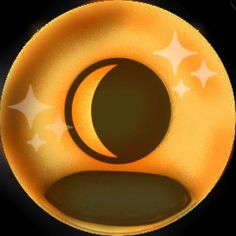 an orange and black circle with stars around it