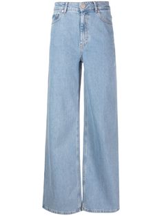 light blue stretch-cotton light wash mid-rise wide leg button fastening classic five pockets Versace Outfit, Yoko London, City Dress, Summer Beach Wear, Wide Leg Denim, Ballet Flat Shoes, Lady Dior, Colored Jeans, Wide Leg Jeans