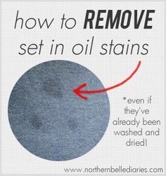 a poster with the words remove set in oil stains and an arrow pointing to it