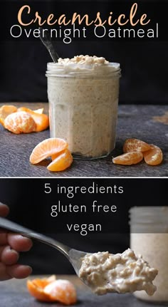 an image of oranges and oatmeal being spooned into a jar