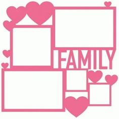 a family photo frame with hearts in the middle and two smaller ones on each side