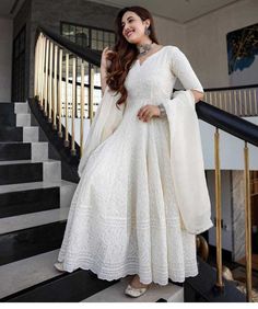 #eBay #eBayStore #eBaySeller #Pakistani #WinterSummerAndSpring #OffWhite #FlaredKurtaWithDupatta #Handmade #SalwarKameez #India #RoundNeck #Chanderi #Women #BelowTheKnee #YesFullyStitched #Cotton Chikankari Anarkali, White Anarkali, Long Anarkali, Gown With Dupatta, Cotton Anarkali, Long Kurta, Partywear Dresses, Anarkali Kurti, Gaun Fashion