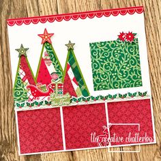 a card with christmas trees and presents on it