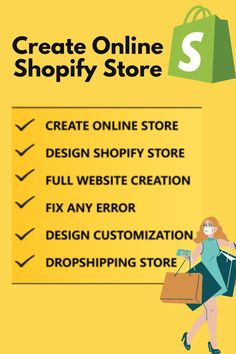 a woman carrying shopping bags with the words create online shopify store on it's side