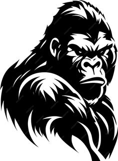 an angry gorilla face in black and white