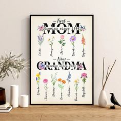 a framed poster with the words grandma and flowers on it