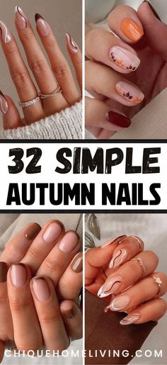 Ready to embrace the autumn season with a chic manicure? These 32 elegant short fall nail ideas are perfect for adding a touch of seasonal style to your look. From warm, earthy tones like deep burgundy, rich mustard, and burnt orange to understated designs featuring subtle glitter, matte finishes, and minimalist nail art, these short nail ideas are both trendy and timeless.  ... daha fazla Easy Autumn Nail Art, Fall Nails Dipping Powder, 2 Nail Color Ideas, Autumn Nails Classy, Clear Fall Nail Designs, Fall Nail Styles Autumn, Autumn Minimalist Nails, Short Nails For Autumn, Builder Gel Nails Design Fall