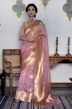 Simple Sarees For Wedding, Simple Saree Look Classy, Pink Fancy Saree, Deepavali 2024, Onion Pink Saree, Rose Pink Saree, Silk Saree With Border, Western Saree, Farewell Saree