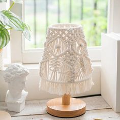 Modernistic Conical Nightstand Lamp: Fabric Shade White Reading Light With Fringe Décor Fringe Decor, Night Table Lamps, Wooden Lampshade, Nightstand Light, Small Table Lamp, Rustic Lamps, Nightstand Lamp, Nordic Modern, Wood Shades