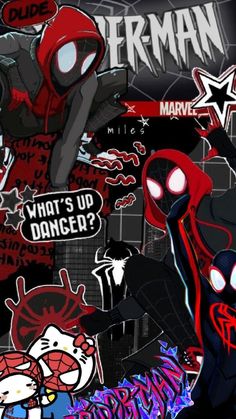 spider - man stickers are all over the wall