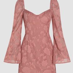 Jacquard Floral Bell Sleeve Short Dress Actual Color Is The Dress With Measurements. M Gps W605 Light Pink Dress Short, Cider Dresses, Mod Mini Dress, Pink Dress Short, Dress With Bell Sleeves, Light Pink Dress, Mini Dress Formal, Corset Mini Dress, Blue Shirt Dress