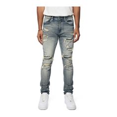 Smoke Rise Denim Jeans With 5 Pockets Design Urban Ripped Denim Jeans, Urban Style Ripped Denim Jeans, Urban Style Ripped Jeans, Rugged Denim Blue Jeans For Streetwear, Urban Distressed Denim Jeans, Urban Distressed Medium Wash Jeans, Rugged Denim Jeans For Streetwear, Rugged Ripped Medium Wash Jeans, Rugged Ripped Dark Wash Jeans