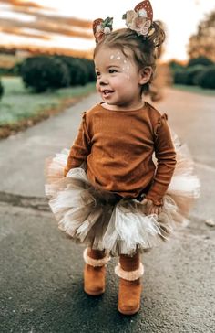 Deer Toddler Costume, 2 Toddler Girls Halloween Costumes, Toddler Deer Makeup, Baby Girl Deer Costume, Diy Baby Costumes Girl, Baby Deer Costume Girl, Toddler Tutu Costume, Bambi Family Costume, Girl Toddler Costumes Halloween