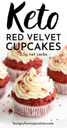 red velvet cupcakes with white frosting and sprinkles