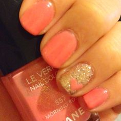 wow! Peaches Nails, Stars Nails, Nails Orange, Pink Manicure, Orange Glitter, Ideas Nails, Nail Nail, Glitter Hearts