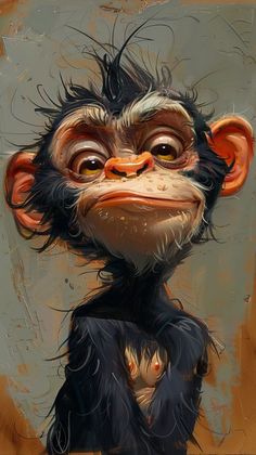 a painting of a monkey with long hair