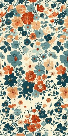 an orange and blue flower pattern on a white background