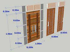 the measurements for two doors and one door with shutters are shown in this diagram