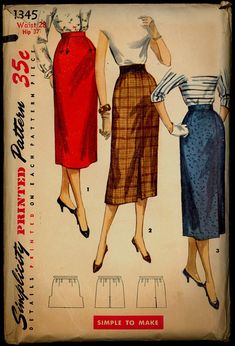 an old fashion sewing pattern with two women's skirts