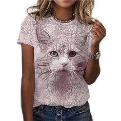 Women's Short Sleeve Summer Casual 3D Cat Print T-Shirt | eBay Cat Shirts For Women, Shirts For Women Casual, Short Sleeve Tops Casual, Aesthetic T Shirts, Shirts Women Fashion, Animal Tshirt, Robin Hood, Cat Shirts, Retro Stil