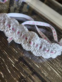 Looking for a perfect newborn photo-op hair accessory for that first homecoming photo?   Made of 100% Cotton thread.  Ribbon tie.  So comfortable for baby.  Non- stretch ribbon tie. This is also a customizable piece with 4 additional ribbon color choices... Measurements: 9.5" length of band 10.5 ea. ribbon tie 1.5 band width Thank you for shopping Clark Farms! ❤️🙏 Cute Adjustable Crafts For Crafting, Cute White Handmade Hair Accessories, Cute Adjustable Headband For Wedding, Cute Adjustable Headband For Weddings, Cute Handmade White Hair Accessories, Handmade White Headband Hair Accessory, White Handmade Cute Hair Accessories, Handmade White Headband, Cute White Ribbon Headband