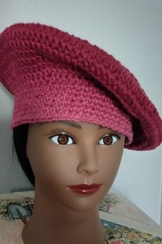 This is a handcrafted, round and flat-crowned hat to wear anyway you like. Handmade Brimmed Bonnet, Handmade One Size Beret, Pink One Size Fits Most Flat Cap, Handmade Slouchy Cap Hat, Handmade Slouchy Cap, Handmade Casual Beret One Size, Elegant Handmade Cap Style Hat, Handmade Casual One-size Beret, Elegant Handmade Cap Hat