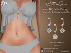 an image of a woman's belly with jewelry on it and the words, angel belly button piercings