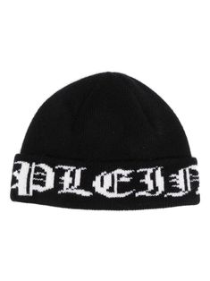 black wool knitted construction gothic print turn-up brim Gothic Hats, Bape Shoes, Philip Plein, Wool Beanie, Philipp Plein, Pocket Jeans, Fit Check, Grunge Outfits, Black Wool