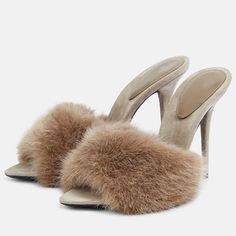 These Khaki Pointed Toe Furry Sandal Women's Stiletto Heel Casual Mules combine elegance and comfort. With a soft furry finish and a sleek pointed toe, they are perfect for any casual occasion. Color: khaki Heel Type: stiletto heel Heel height: 4.52 inches/ 11.5 cm Toe: pointy toe Furry embellishment Handcrafted US sizing. Fits true to size. Fur High Heels, Khaki Heels, Bags Business, Cowboy Shoes, Dance Heels, Boots Square Toe, Heels Outfits, Blue Cute, Shoe Boxes