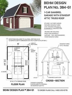 the plan for a two car garage with loft and living quarters is shown in this image