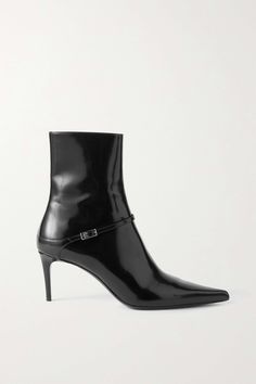 SAINT LAURENT Vendome buckled glossed-leather ankle boots | NET-A-PORTER Ysl Boots, How To Wear Ankle Boots, Wardrobe Wishlist, Short Leather Boots, Buckle Ankle Boots, Shoes Boots Ankle, Saint Laurent Shoes, Buckle Boots, Fashion 101