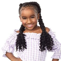 Sensationnel Lulu Mini Synthetic Kids Braid - 2X BOHEMIAN 10   Color Shown on Model: 1B Short Bohemian curly style in 10” Perfect protective style for kids Safe Flame Retardant High-Quality Fiber Soft Light Weight and Easy on Moms Hands, Great for Tension-Free Styling   Ships out from USA   Return Policy We guarantee money back on all acceptale returns Original shipping fees & Handling charges are NON-REFUNDABLE Return are only available within 30 Days of receiving All items m Spiral Curls, Types Of Braids, Glitter Hair Bows, Protective Style, Girls Braids, Back To School Hairstyles, Braids For Kids, Half Wigs, Sleek Ponytail