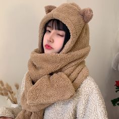 Color & Type: Brown Bear Bear Scarf, Hoodie Scarf, Cartoon Designs, Cat Scarf, Linen Men, Adorable Cartoon, Bear Hoodie, Bear Hat, Cashmere Color