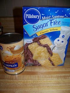 a box of sugar free cake next to a can of frosting