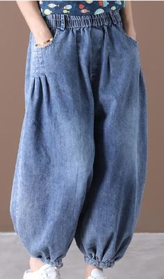 Denim Summer Loose Linen Wide Leg Women Casual Pants Elastic Waist Bohemian Wide Leg Pants With Pockets For Spring, Spring Bohemian Wide Leg Pants With Pockets, Relaxed Cotton Harem Pants With Straight Leg, Spring Comfortable Harem Pants, Relaxed Baggy Bottoms For Summer, Bohemian Baggy Wide Leg Pants For Spring, Relaxed Baggy Harem Pants For Spring, Relaxed Baggy Wide-leg Bottoms, Casual Baggy Wide Leg Pants For Summer