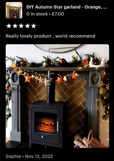 an image of a fireplace with christmas decorations on it