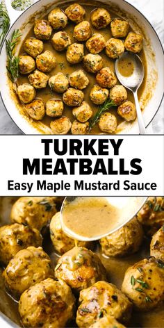 Turkey meatballs in a maple mustard sauce Meatball Gravy, Turkey Meatball Sauce, Best Turkey Meatballs, Maple Mustard Sauce, Downshiftology Recipes, Frozen Turkey Meatballs, Turkey Meatballs Healthy, Ground Turkey Meatballs, Meatball Appetizer Recipe